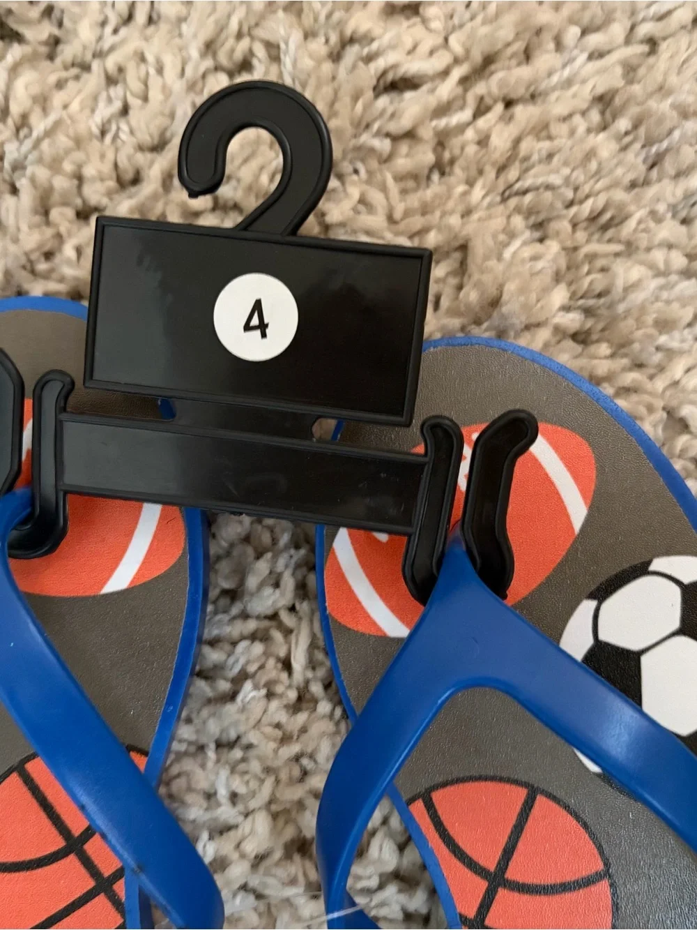 Blue Sports-Print Kids Flip Flops - Size 4